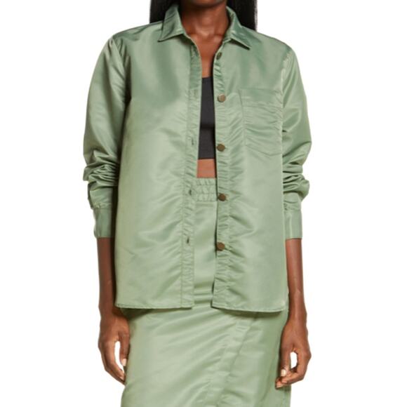 NWT Sammy B High Low Nylon Shirt Jacket in Sage - Picture 1 of 8